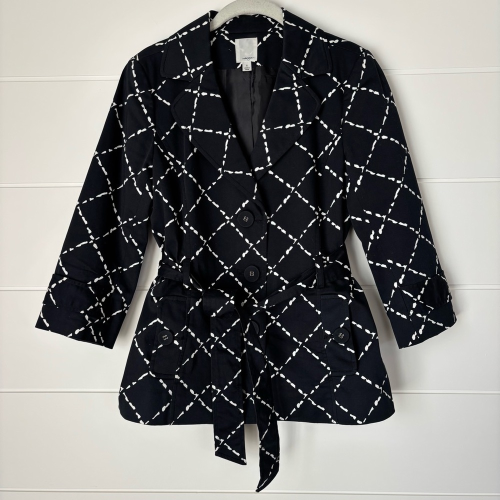 Halogen Black & White Trench Belted Blazer Jacket Size Small